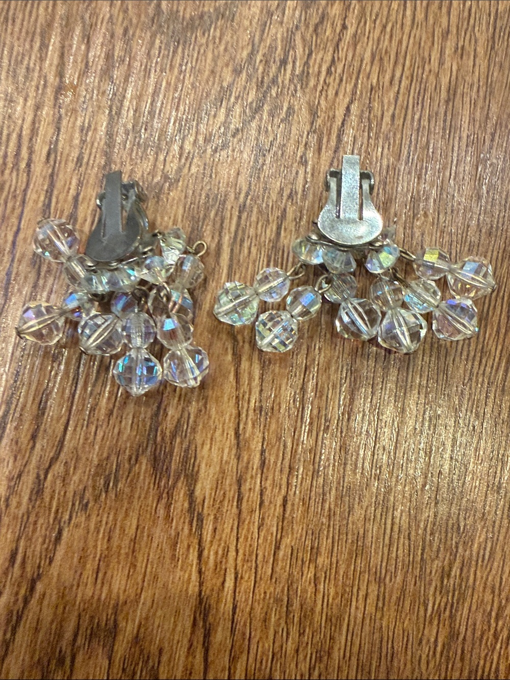 Crystal Cluster Clip-On Earrings - Clear Iridescent - Picture 2 of 6